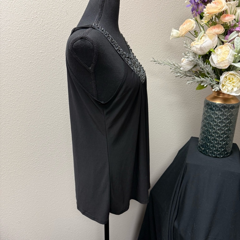 Black Embellished Beaded Scoop Neck Tank Top by Dots Party Chic - Picture 4 of 7